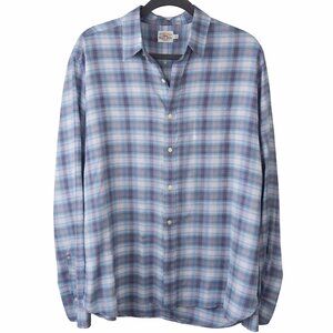 Faherty Men's Plaid Everyday Shirt Large Blue Cotton Button Down Lightweight